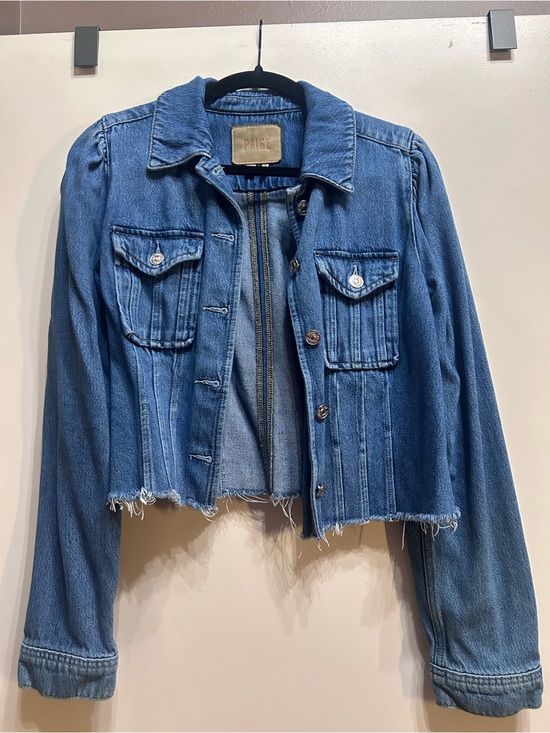 PAIGE Jackets & Blazers - PAIGE Medium Blue Denim Jacket with Leather Logo Patch